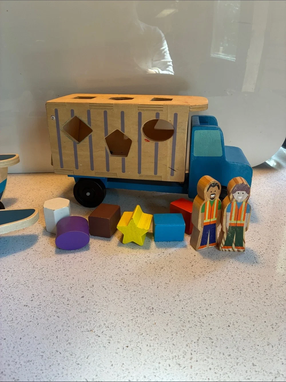 Melissa & Doug Blue Wooden Airplane and Shape-Sorting Truck Set